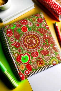 Create a bestselling notebook cover with a festive holiday theme. The design should feature a cheerful gingerbread motif and vibrant colors, evoking the warmth and joy of the season. Incorporate traditional holiday symbols for an eye-catching and must-have look during the holidays.