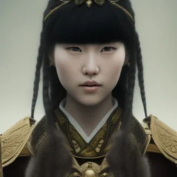 Japanese female warriors photography, their heads are too close together, very close-up, front portrait, impressive warrior costume, insanely detailed, 16k resolution, intricate detail, cinematic environment, depth of field, sharp focus, hyper realistic