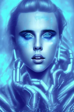 danish singer mø face, cyberpunk,blue tones, style free