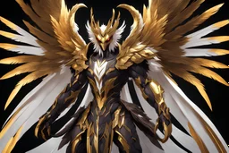 grendel in 8k solo leveling shadow artstyle, golden them, neon effect, big white wings, feathers, full body, apocalypse, intricate details, highly detailed, high details, detailed portrait, masterpiece,ultra detailed, ultra quality