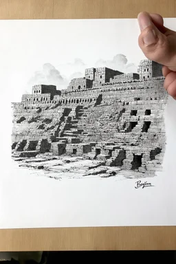 ancient city babylon in its prime charcol sketch on white paper