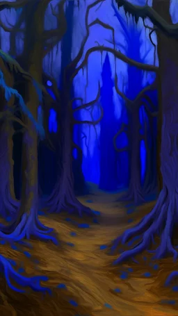 A dark purple forest with portals and noxious beetles painted by Vincent van Gogh