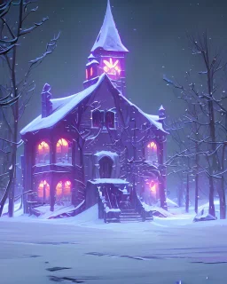 A magical snowy warlock castle in Christmas