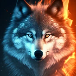 Wolf, blue, hyperrealism, masterpiece, expert, 8K, sharp focus, cinematic lighting, water, red, fire, blu