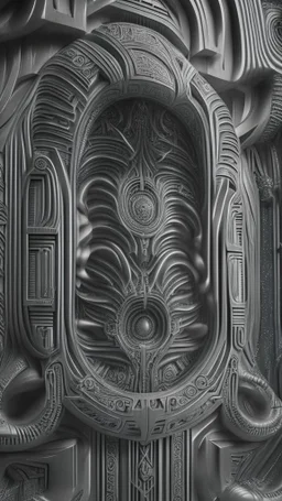 optical illusion 3D, monochrome, bas-relief 3D effect, photorealistic , in the style of H.R.Giger, , symmetric, high contrast, side light , modern, stylish, futuristic, surreal, intricated details, high resolution, octane render , unreal engine 5