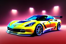 a true-to-life 2015 chevrolet corvette c7.r, centered, intricate, extreme detailed, photorealism, center view, city background, pivot on chevrolet, pen and color marker, painting by cheryl kelley