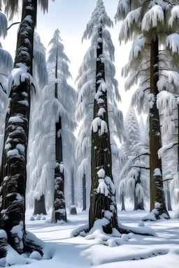 Alberi giganteschi innevati di bianco