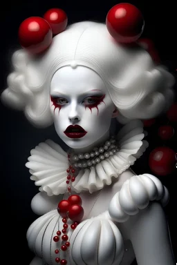 white clown sicle 17, rococo hiper makeup white red lips tornasolei hair by Natalie Shau