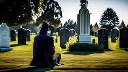 photo of a hoodless grim reaper wearing a suit, highlighting shiny areas of the skull, sitting outside a cemetery with a welcome sign, wearing suit, rim lighting, studio lighting, looking at the camera, dslr, ultra quality, sharp focus, tack sharp, dof, film grain, Fujifilm XT3, crystal clear, 8K UHD, clean, orange evening lighting