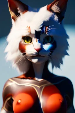 Miqo'te character, physically fit, facepaint, waist up portrait, intricate, oil on canvas, masterpiece, expert, insanely detailed, 4k resolution, retroanime style, cute big circular reflective eyes, cinematic smooth, intricate detail , soft smooth lighting, soft pastel colors, painted Renaissance style