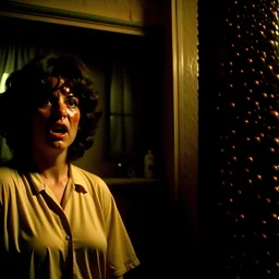 Strong texture, photorealism, Caravaggio. Italian interior. Surreal, eerily mysterious, pastel colors. Italian horror, Dario Argento. Humid. People. Movie shot, splatter horror. 1970's Italian art. 33mm photography