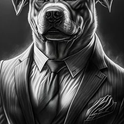 Illustrative sketch of a image of an angry humanoid dog, suit and tie, arte lineal ultra quality, 8k