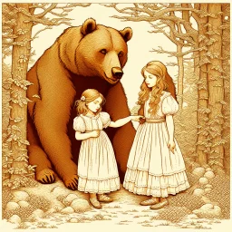 The girl and the brown bear, fabulous, dreamlike, children's story, anatomically correct, figures completely in the frame, no writing, no numbers, in the Style of Vania Zouravliov, Sherry Akrami, Ivan Bilibin, Maria Sibylla Merian, Alex Almany, Daniel Merriam, Jean Baptiste Monge, Iwona Lifsches Modifiers: bokeh digital painting elegant extremely detailed Award winning photography fantasy intricate 8k very attractive award winning imperial colors fantastic view 4K 3D crisp quality hdr very cute