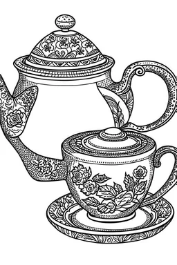 Coloring page teapot and teacup