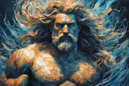 A mesmerizing and abstract portrait of Poseidon, the god of the sea, using dynamic lines and aquatic hues to capture the essence of his divine power, (mesmerizing and abstract portrait:1.4), (Poseidon, god of the sea:1.5), (dynamic lines and aquatic hues:1.3), (expressive and aquatic ambiance:1.2), inspired by abstract interpretations of classical mythology and the fluidity of the sea, trending on ArtStation, Intricate, Sharp focus, dynamic lighting, (captivating:1.4), (godly ambiance:1.5)