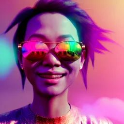 Ultra Realistic photo, medium shot view, drunken dancer Asian woman, carnival scene, monster hair, steampunk. Red hair, confeti, Sunglasses, smile, happy, festival, ovnis, gradient color fog. highly detailed, concept art, unreal engine 5, ray tracing, RTX, lumen lighting, ultra detail, volumetric lighting, 3d, finely drawn, high definition, high resolution.