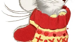 fantasy cartoon style illustration: red mitten with a little cute mouse peeking out