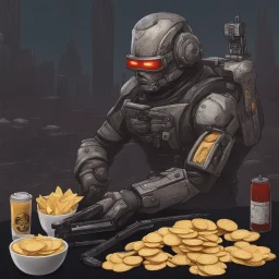 szakalak with chips lays and cyperpunk gun