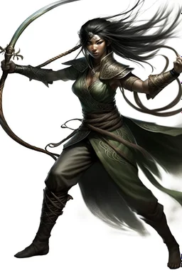 female Shadar-Kai wielding a Whip a whip made out of black thorns