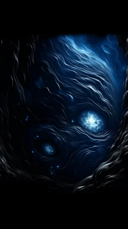 Intense cold dark blue Hole explosion in deep space. Hole apocalypse wipes out Universe. Cold blue cloudy hole collision explodes in outer space.a shape of devilish face with hood in the hole ,Epic galaxy with growing black hole. Cinematic interstellar