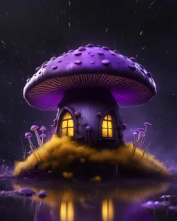 A solitary floating mushroom house on a clear night. silver and yellow and purple, Dark cosmic interstellar. Detailed Matte Painting, deep color, fantastical, intricate detail, splash screen, hyperdetailed, insane depth, concept art, 8k resolution, trending on Artstation, Unreal Engine 5, color depth, backlit, splash art, dramatic, High Quality Whimsical Fun Imaginative Bubbly, perfect composition