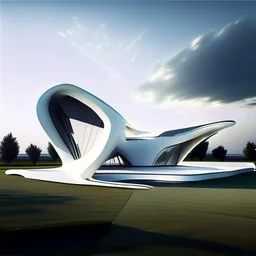 Arte lineal de una casa campestre moderna, estilo Zaha Hadid, minimalista