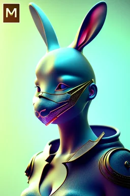 Portrait Sweet ceramics Rabbit mask, natural body, cyberpunk, color background, photo studio, unreal engine 5, concept art, ray tracing, lumen lighting, ultra detail, volumetric lighting, 3d.