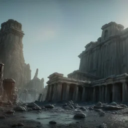  4k, 8k, unreal engine, highly detailed, cinematic, photorealistic, alien landscape, ancient alien ruins with symbols, ice