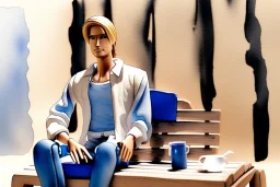 Ken is sitting on Barbie Watercolour