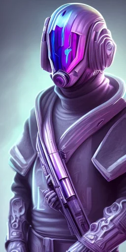 purple galaxy masked super villain, weapons in hands, teal and purple smoke, full portrait, hyper realistic, 4k