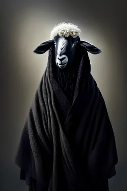 A sheep black wearing ihram clothes