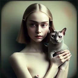 Single image: A Very Beautiful pretty dreamy Lady holding elegant Sphynx-like Siamese cat in eerie beautiful landscape art by Anka Zhuravleva, Sandy Welch, Jane Small, Aliza Razell, Eduard Veith, Joel Robison, Mikhail Vrubel, Ferdinand Hodler, Christoffer Relander, William Timlin, Charles Rennie Mackintosh, John Lowrie Morrison, Sidney Nolan. 3/4 Headshot, Volumetric lighting, 3d, mixed media, Best quality, crisp quality