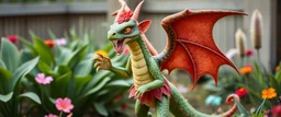 totally symmetric gremlin dragon nice cheerleader in garden doing her thing full body portrait