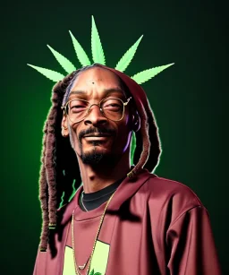 Snoop Dogg, smoke weed, dollars, weed background, hyper realistic