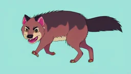 Cute chibi-style hyena dog, chasing its own tail, cartoony, colorful, exaggerated, simplified, adorable