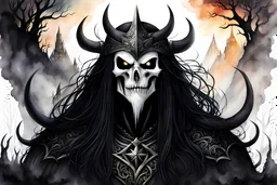 Black Abyss: Unveiling the Top 50 Black Metal Albums Ever characters in an artful cartoon, in a watercolor and pencil style drawing,dark full of life image with a real metal style feel to it, add a full band in the image with power and energy to it