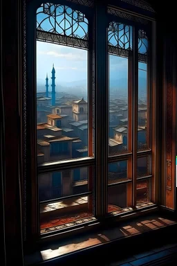 Prinz von Persien Ambiente Ausblick aus dem Fenster auf die Stadt gerade Perspektive auf den Fensterrahmen