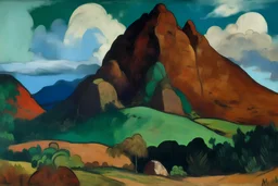 A brown mountain filled with stones painted by Paul Gauguin