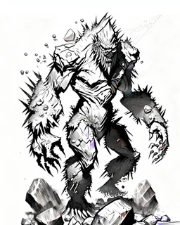 crystal rock monster black and white ttrpg sketch art full body