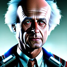 Portrait of Doctor Emmet Brown, Back to the Future, ultra realistic, high detail, Tay tracing, 8k, rojyo, steampunk