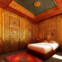 a pinhole camera photo of sunlight streaming into a sumptuous Arab-style bedroom