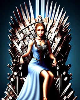 A young vampire girl sitting on a great iron throne,