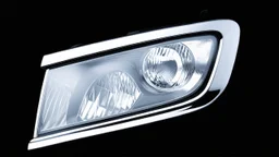 vehicle headlight(with chrome trim) on black background, add details and inner glow