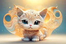 cute chibi cat in sunshine abstract vector fractal, wave function, Zentangle, 3d shading in sunshine