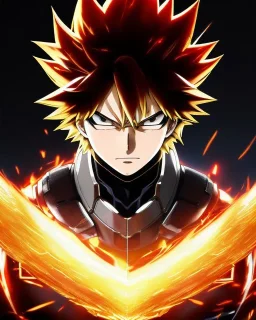 Detailed anime portrait of bakugo from my hero academia, gold hair and golden eyes, black suit, intricate details, full body portrait, keep head in frame, slight smile, black Japanese motif, concept art, highly detailed, digital painting, concept art, sharp focus, illustration, art by Yoji Shinkawa, WLOP and greg rutkowski and alphonse mucha and artgerm and yanjun Chen and Junji ito and Makoto Shinkai, HDR, octane render