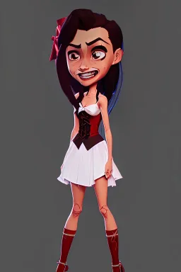 Maria, West Side Story, light brown skin, bright red lipstick, medium dark brown hair, white flowy dress with a red ribbon only around the waist, straightened hair, White Heels, long black eyelashes, flawless skin, smiling