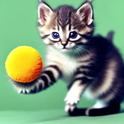 Cute kitten playing with a ball of string