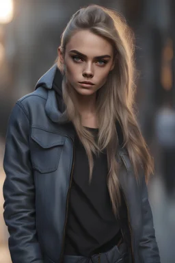 Ultra realistic full body shot a Cara Delevingne concept, looking at the camera,full legs, Fantasy concept ,full length view, face , full size, practicality,manufacturability,performance, HOF, professional photographer, captured with professional DSLR camera, trending on Artstation, 64k, full size, ultra detailed, ultra accurate detailed, bokeh lighting, surrealism, background, detailed