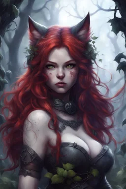 CAT GIRL, FANTASY, VINES, SOULLESS, FLUFFY TAIL, VIKING RED HAIR, METAL