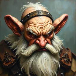 Dnd, fantasy, dwarf, handpainted by a renaissance artist, oil painting, head portrait, sturdy, mighty, grizzled, old, angry, barbarian, big round ears